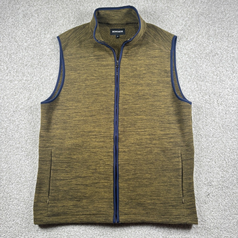 Bonobos Vest Mens M Green Full Zip Sherpa Lined Fleece Marl Sleeveless Jacket